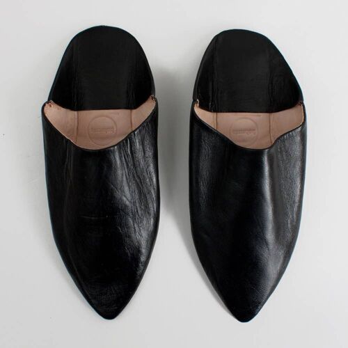Moroccan Men's Pointed Babouche Slippers, Black