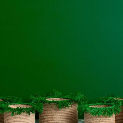 Macetas de almacenamiento con borlas de rafia (juego de 3), verde