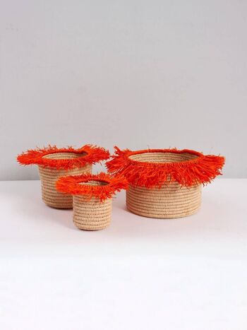 Pots de rangement en raphia pompon (lot de 3), orange 2