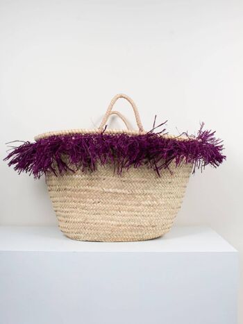 Panier à Pompons en Raphia, Violet 1