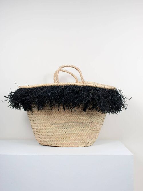 Raffia Tassel Basket, Black