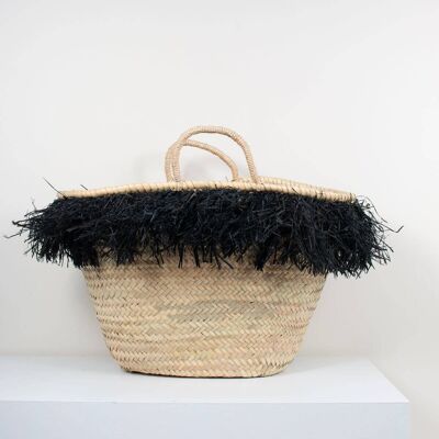 Raffia Tassel Basket, Black