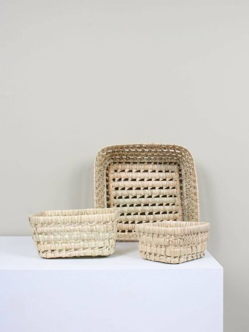 Square Open Weave Storage Tray, Set of 3