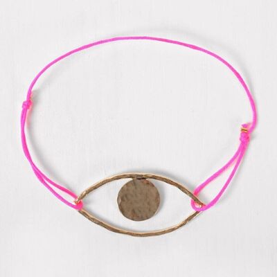 Gold Lara's Eye Bracelet - Neon Pink