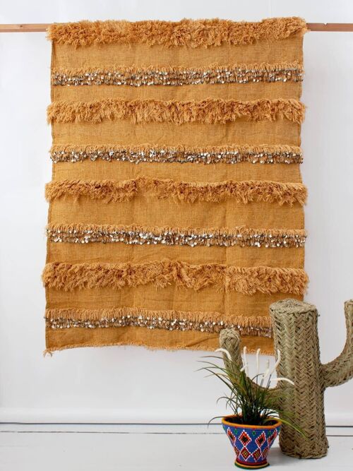 Moroccan Handira Blanket, Mustard