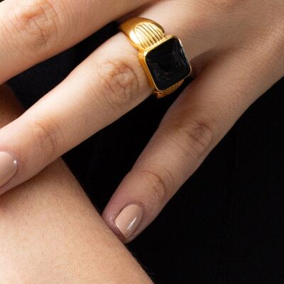Celine's Schwarzer Ring I 316L Edelstahl I 18K Gold Filled I Handgemacht I Wasserresistent