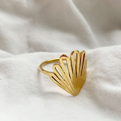 Lilly's Pfau Ring mit Wellenmuster I 316L Edelstahl I 18K Gold Filled I Handgemacht I Wasserresistent I Blumenring