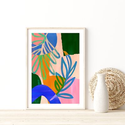 Stampa artistica colorata con foglie astratte A4 21 x 29,7 cm