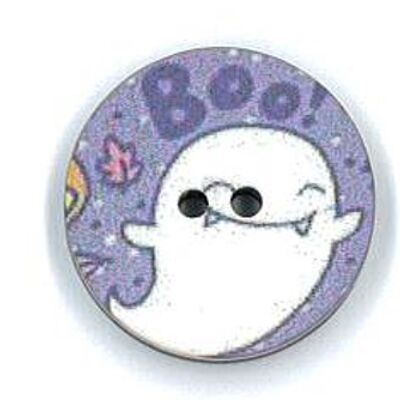 HALLOWEEN PRINTED BUTTON GHOST BOO LILAC - 2 HOLES