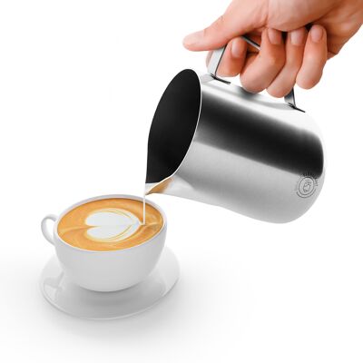 Pot à lait en acier inoxydable 350 ml avec bec spécial latte art - pot à mousse de lait poli brillant - pot à lait barista en acier inoxydable - accessoires barista