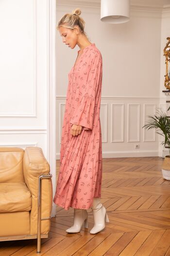 Robe longue à imprimé bohème boutonnée devant et col V avec manches évases 3