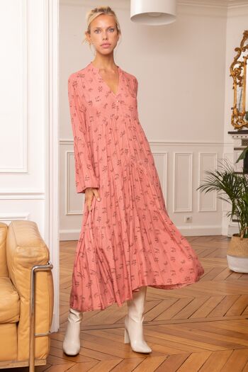 Robe longue à imprimé bohème boutonnée devant et col V avec manches évases 4