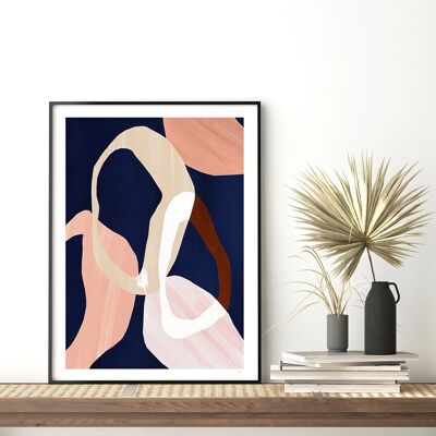 Large Blue & Pink Abstract Circle Art Print A4 21 x 29.7cm