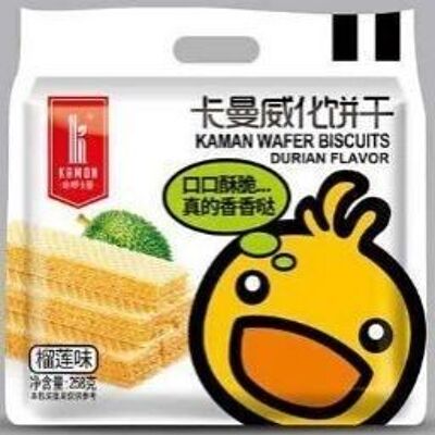 Kaman Wafer Biscuits-Durian
咔啰卡曼榴蓮味威化餅乾