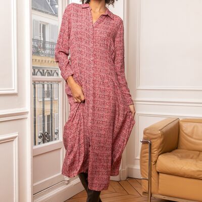 Loose Fit Ruched Printed Shirt-Style Maxi Dress