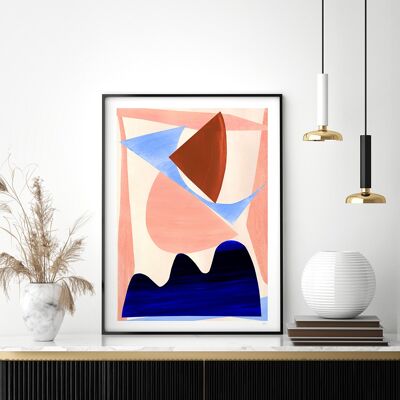 Lámina abstracta rosa y azul A4 21 x 29,7 cm