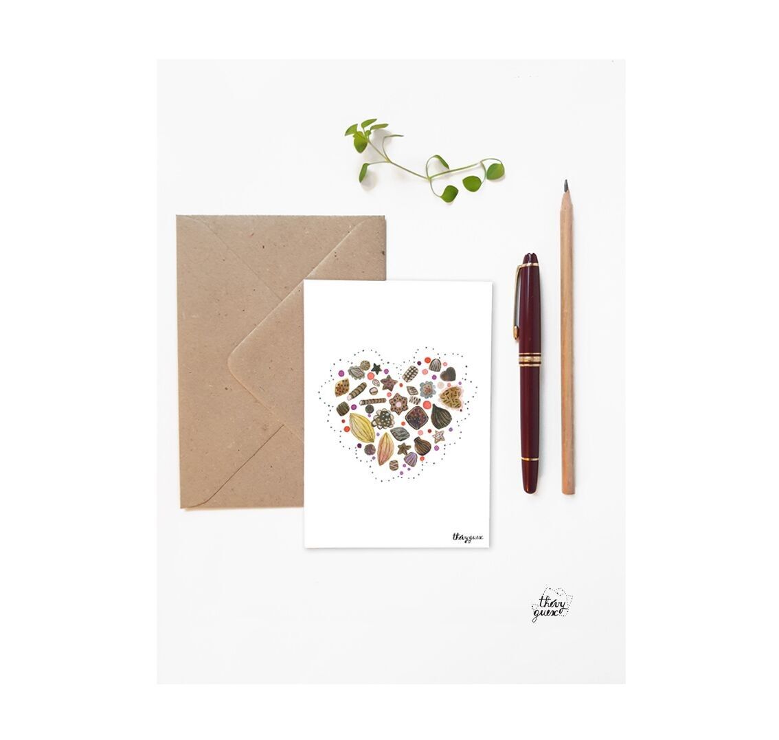 AQUARELL-SCHOKOLADEN-HERZ-POSTKARTE