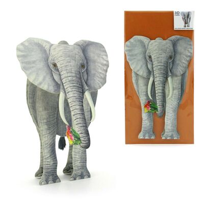Tarjeta animal 3D elefante con ramo de flores