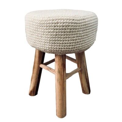 sustainable children's stool with a woolen cover - off-white - sheep's wool - handmade in Nepal - stool with knitted wool cover