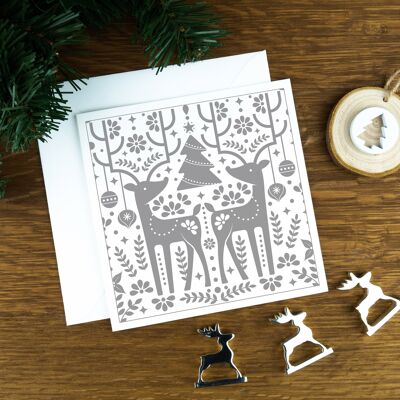 Luxury Nordic Christmas Card: The Reindeers, Grey on a Light Background.