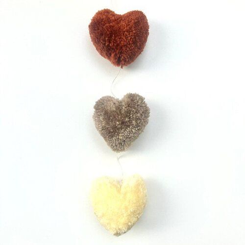 sustainable heart garland, vertical - terra & sand - 100% soft wool - handmade in Nepal - heart garland