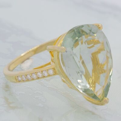 Stunning 11ct Natural Green Amethyst Ring, Ladies Birthstone Jewelry in Sterling Silver and 18K Gold VERMEIL, Be Mine