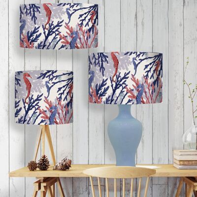 Lampshade pack of 3 mixed sizes - Coral & seahorses pink & blue