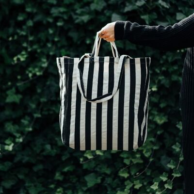 Striped fabric bag Black