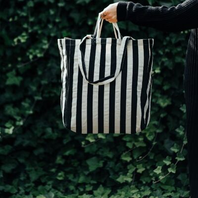 Striped fabric bag Black