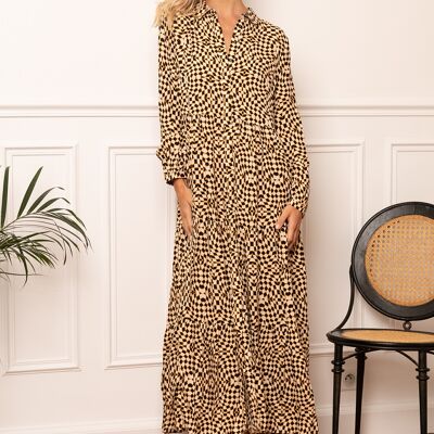 Loose Fit Ruched Printed Shirt-Style Maxi Dress