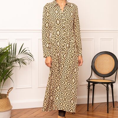 Loose Fit Ruched Printed Shirt-Style Maxi Dress