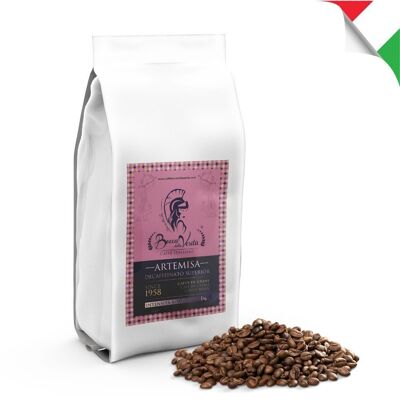 BOCCA DELLA VERITA® - Café Italiano en Grano, Sabor ARTEMISA DESCAFEINADO , Paquete de 1 Kg, Café Tostado de forma Natural y Artesanal 100% Made in Italy, Certificación Rainforest e UTZ