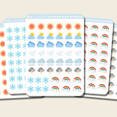 Pack of weather icon sticker sheets for notebook and bullet journal
