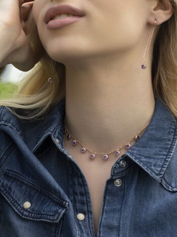 Collier ras du cou MADEMOISELLE en plaqué or 3 microns et Zircon Violet 5