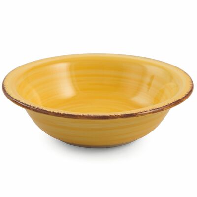 Yellow hand-painted stoneware soup plate, New Baita