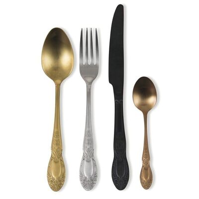 24-piece Wonderland silver, black, copper, gold cutlery set