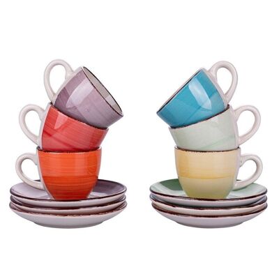 Set of 6 90 ml coffee cups with stoneware saucer, Baita