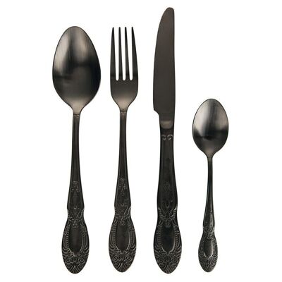 Set of 24 cutlery in satin black steel, baroque style handle, Wonderland