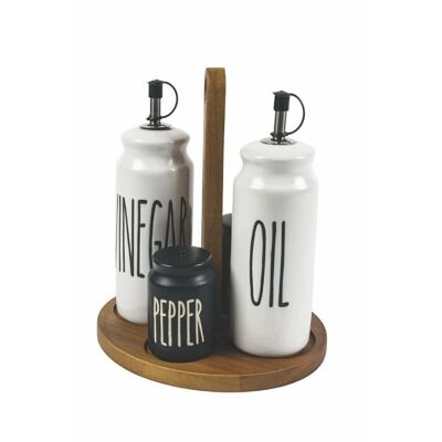 Set olio, aceto, sale e pepe con stand Urban Kitchen bianco/nero