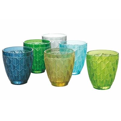 Set of 6 water glasses Bali Leaf ass.