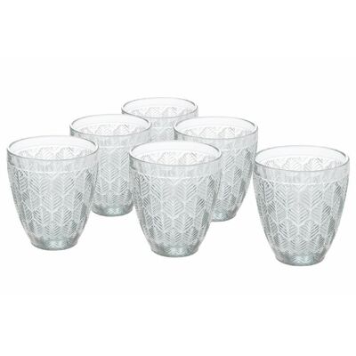 Set of 6 transparent Bali Leaf water glasses