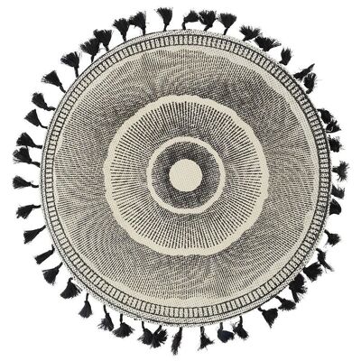 Set de table rond Ø 38 cm en papier et polyester, avec franges, Noir