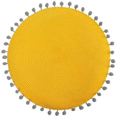 Mexico yellow round placemat / gray pom pom