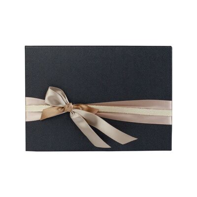 Rectangle, Black Gift Box with Lid, Gold Beige Ribbon