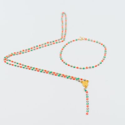 Collana "Ave Maria" in perle di vetro multicolori e medaglia in oro zecchino