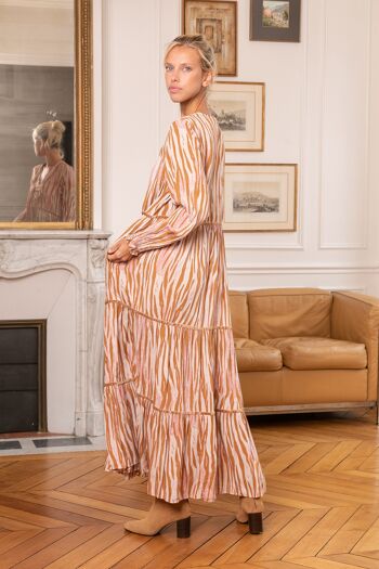 Maxi robe longue en col V à imprime bohème avec poche invisible 3