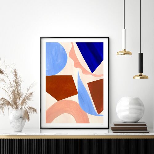 Blue and Brown Abstract Print A4 21 x 29.7cm