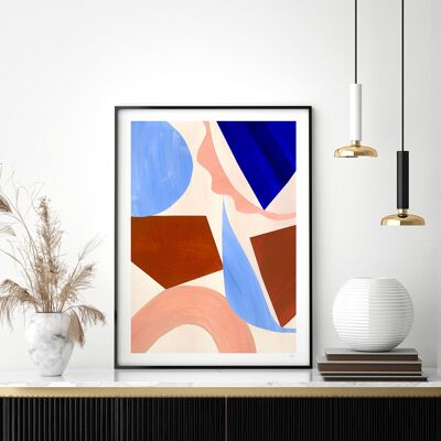 Blue and Brown Abstract Print A3 29.7 x 42cm