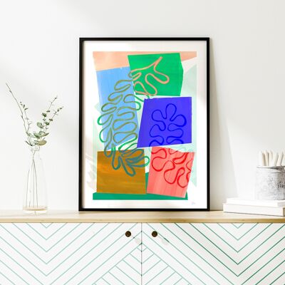 Impression d'art de feuilles abstraites colorées A4 21 x 29,7 cm