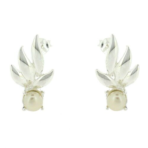Spring Leaves with Pearl Stud Earrings with Presentation Box